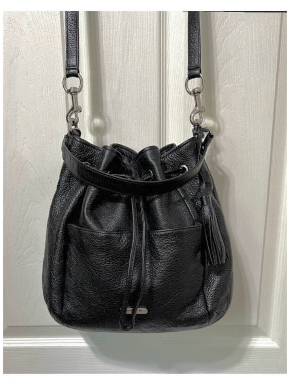 Coach Crossbody Avery Black Pebbled Leather Drawstring Shoulder Bag Handbag